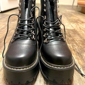 Black Lace Up Extreme Cleated Sole Hiker Boots